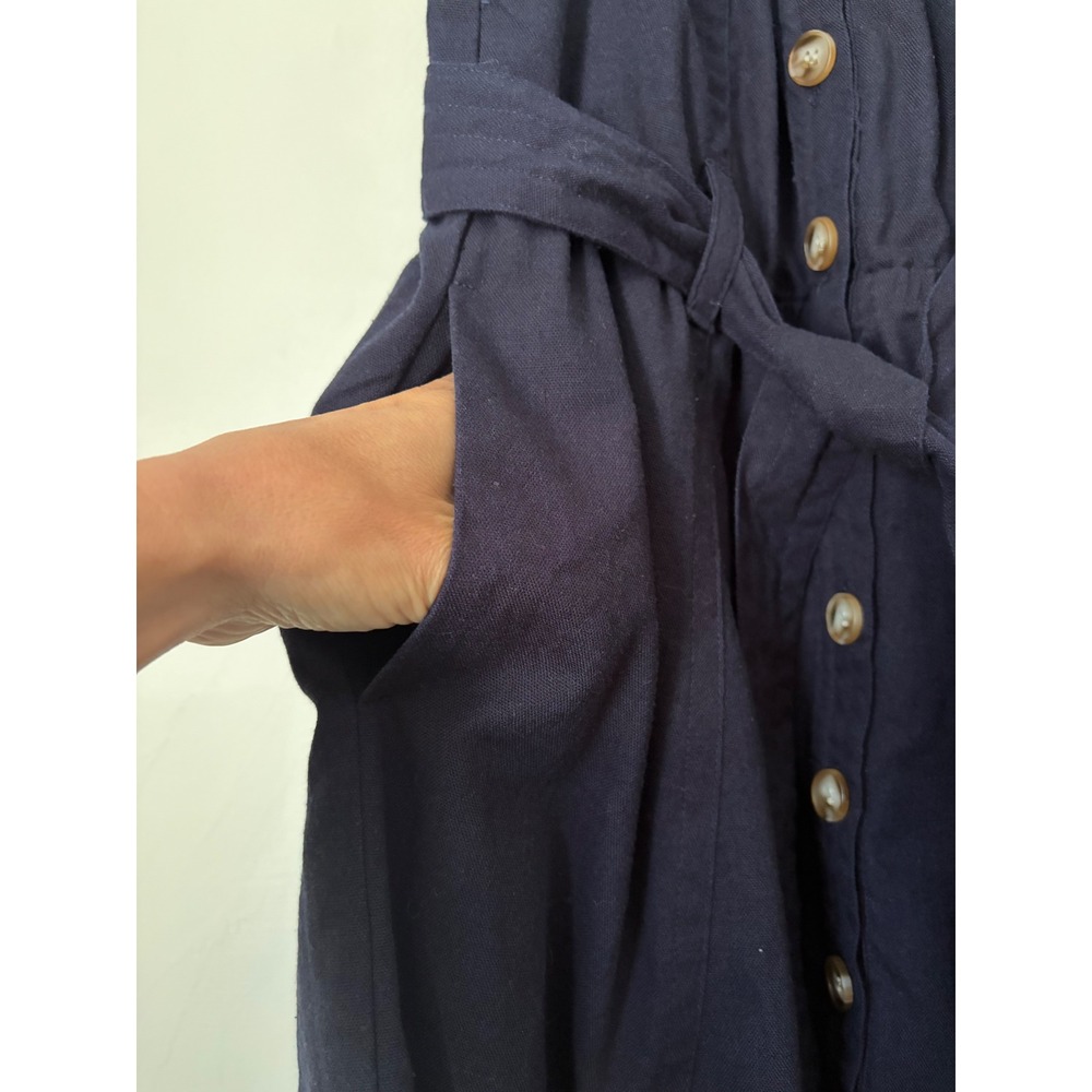 Central Park West Navy Blue Linen Blend Halter Button Front Midi Dress Sz XS - Picture 7 of 14